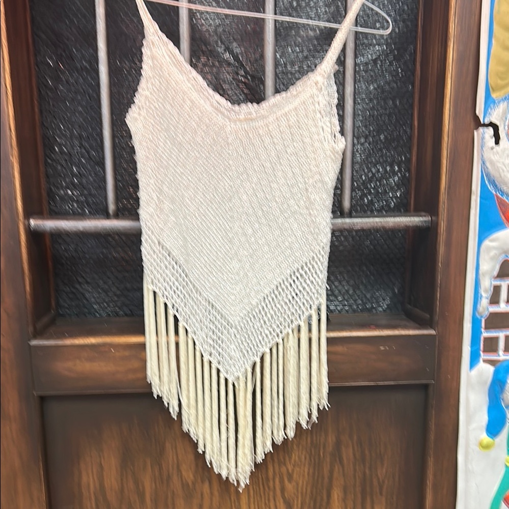 Elegant Cream Fringe Tank Top